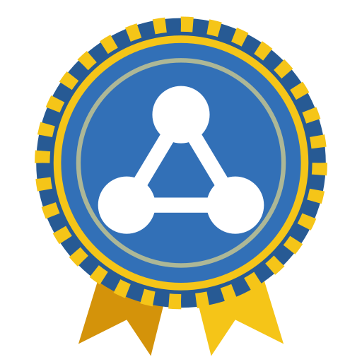 Le badge Social : une médaille avec trois points reliés en triangle, le symbole de celles et ceux qui viennent aux événements du réseau.
