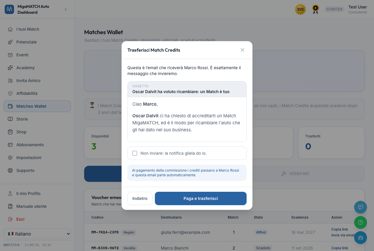 La quatrième étape : l'aperçu de l'e-mail que recevra le destinataire, avec l'objet réel «a voulu vous rendre la pareille : un Match est à vous», la case «Ne pas envoyer : je le préviens moi-même» et le bouton Payer et transférer.
